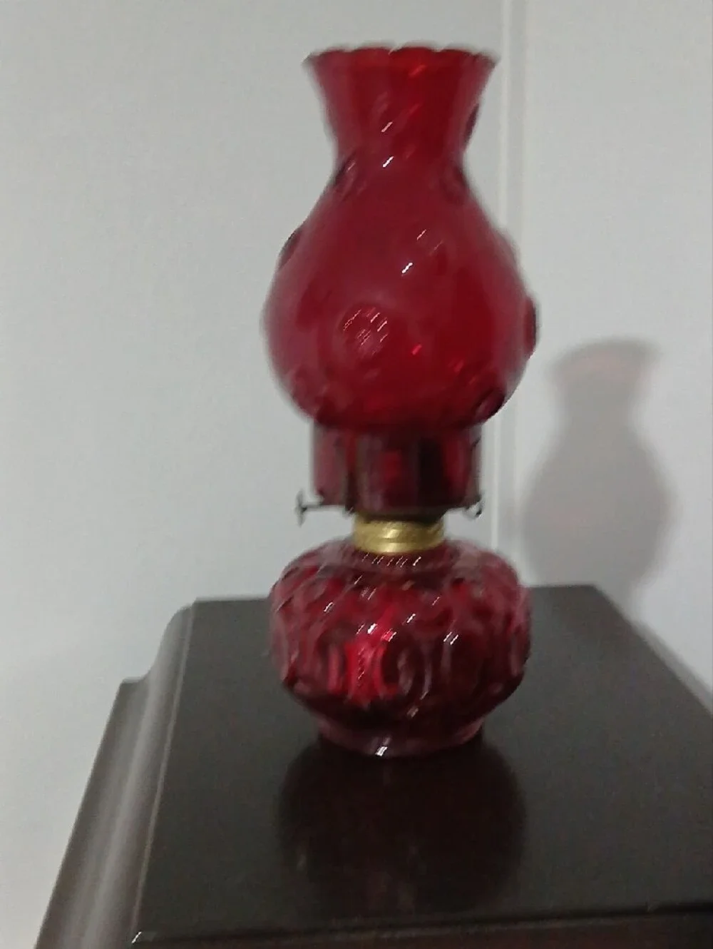 Red Glass Oil Lamp IE Smith Moon And Star Pattern